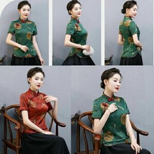 60s VTG Silver Lake Asian Aqau Blue  Satin Rayon Embroidered Top ¾ Sleeve Tunic